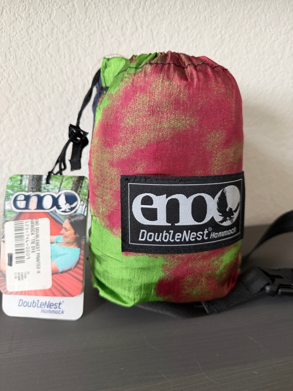 ENO DoubleNest Hammock in Green and Pink Tie-Dye